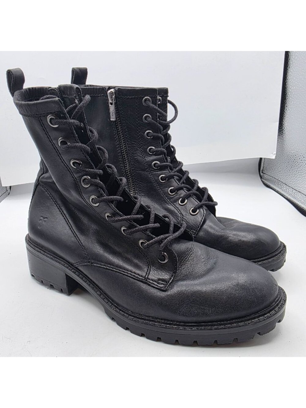 Frye Foster Lace Up Combat Boots Womens Size 7 Black Party Going Out Casual